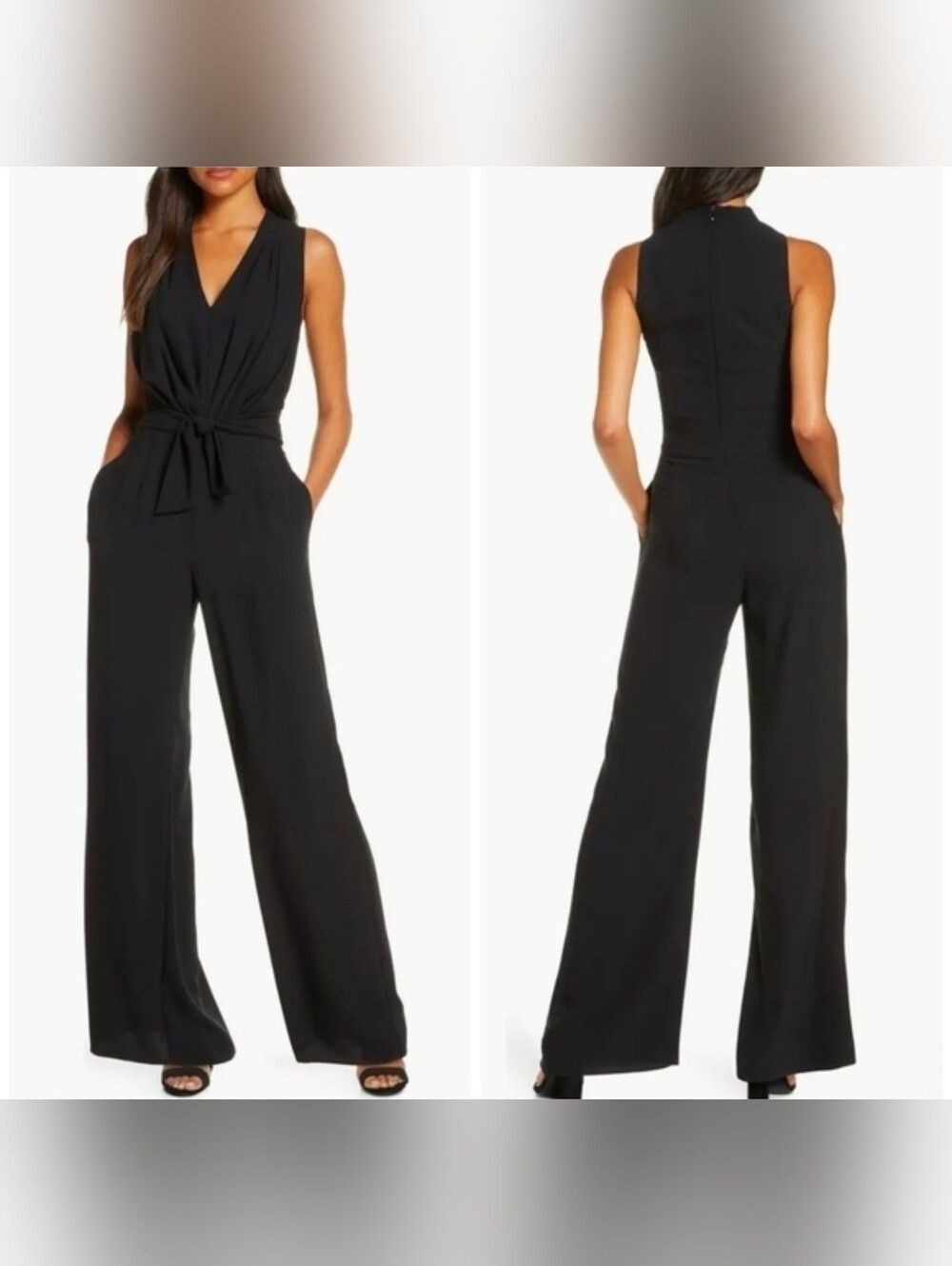 Gal Meets Glam Devin Black Sleeveless Tie Waist Jumpsuit
